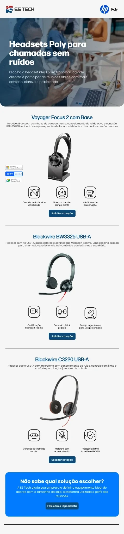 E-mail Marketing Headsets Poly Sem Ruído